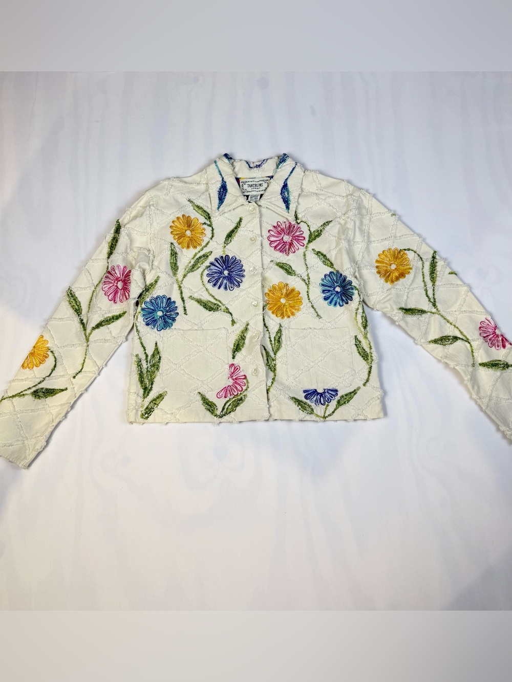 Tantrums Floral Embroidered Jacket Quilted Boho Cottagecore Button Front S